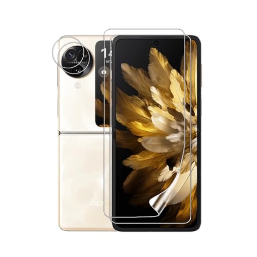 Bihizei Schutzfolie Kompatibel mit Oppo Find N3 Flip für Panzerglas, 2 Stück Flexibles Bildschirm Schutzfolie + 2 Stück Kamera Panzerglas, HD Transparent Weich TPU Weichfilm, 9H Härte Kratzfest von Bihizei