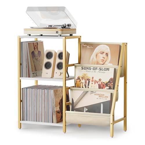 Plattenspieler-Ständer, Plattenspieler-Ständer mit 3-stöckiger Vinyl-Schallplattenaufbewahrung, Plattenspieler-Tisch für 200 Alben, Beistelltisch mit Vinyl-Display-Halter, Regal Plattenspieler-Ständer, Plattenspieler-Ständer mit 3-stöckiger Vinyl-Schallplattenaufbewahrung, Plattenspieler-Tisch für 200 Alben, Beistelltisch mit Vinyl-Display-Halter, Regal von Bikoney