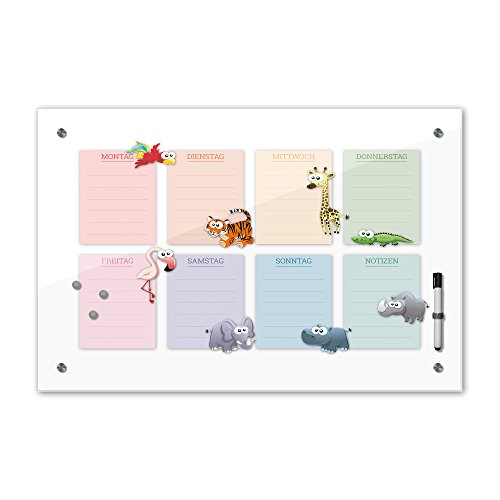 Bilderdepot24 Memoboard 60 x 40 cm | Wochenplaner für Kinder | Tiere qu | abwaschbare Glas-Magnettafel mit Halterung Magneten Stift 1302 von Bilderdepot24