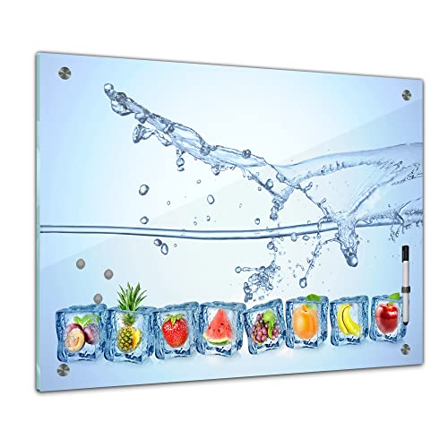 Bilderdepot24 Memoboard 80 x 60 cm | Küchenmotive | Eiswürfel mit Wasserspritzer | abwaschbare Glas-Magnettafel mit Halterung Magneten Stift 1322a von Bilderdepot24