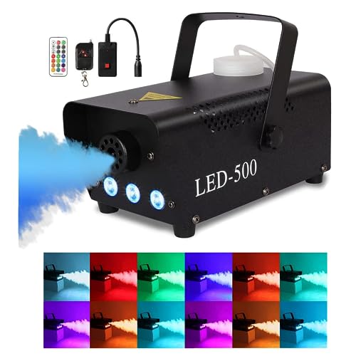 Nebelmaschine, 500W Mini Rauchmaschine mit RGB Gemischte Farbe LED Lichter Effekt mit Funkfernbedienungen für Halloween Party Hochzeit Bühneneffekt von Bilisder