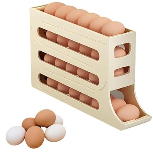 Eierhalter für 30 Eier große Kapazität Eierbehälter stapelbarer Eier-Organizer automatische Eier-Frische-Aufbewahrungsbox für Kühlschrank Eieraufbewahrungsbehälter Für Küche Kühlschrank (Beige) von Bimhayuu