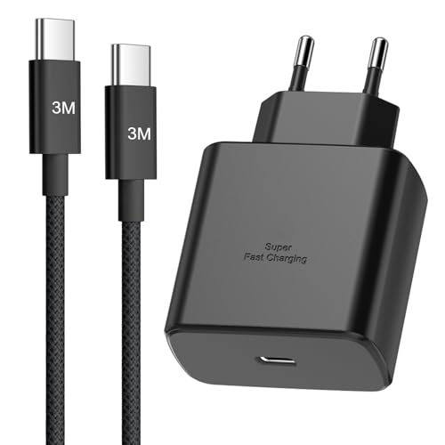 45W USB C Ladegerät Schnellladekabel für Samsung Galaxy S25 Ultra S24 S23 S22 FE 5G A55 A54 A53 A35 A25 A15, Note, Tab S8 S9, 3M Nylon Typ C Ladekabel mit Netzteil Fast Charger Stecker Schnelladegerät von Bimker
