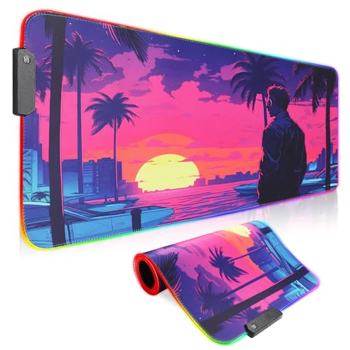 Bimormat Anime RGB Gaming Mauspad,800x300x3mm Groß Mousepad XXL,LED Schreibtischunterlage mit Rutschfester Gummibasis und Haltbaren Genähten Kanten für Personalisierter Gamer(80x30 DE-FGsunman) von Bimormat
