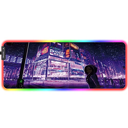 Bimormat Anime RGB Gaming Mauspad,800x300x3mm Groß Mousepad XXL,LED Schreibtischunterlage mit Rutschfester Gummibasis und Haltbaren Genähten Kanten für Personalisierter Gamer(80x30 FGzigirl) von Bimormat