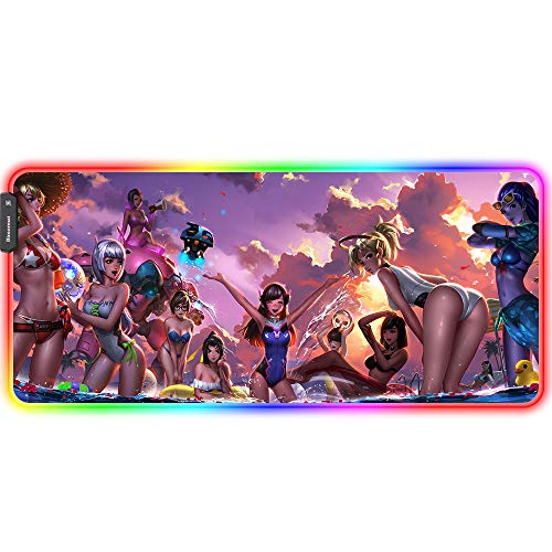 Bimormat Anime RGB Gaming Mauspad,900x400x3mm Groß Mousepad XXL,LED Schreibtischunterlage mit Rutschfester Gummibasis und Haltbaren Genähten Kanten für Personalisierter Gamer (90x40 girlbeach) von Bimormat