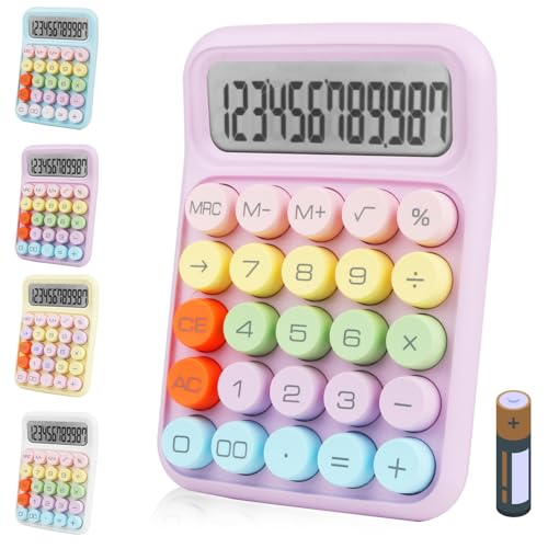 Bimormat Bunter elektronischer Taschenrechner, 12-stelliges großes LCD-Display und große runde Tasten, bonbonfarbener Tischrechner für Büro, Schule, Zuhause, Geschäft (UK-COCA-Violett) von Bimormat