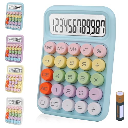 Bimormat Cute Electronic Calculator,12 Digit Large LCD Display and Big Round Buttons Candy-Colored Desktop Calculator for Office,School,Home,Business(DE-COR-Blue) von Bimormat