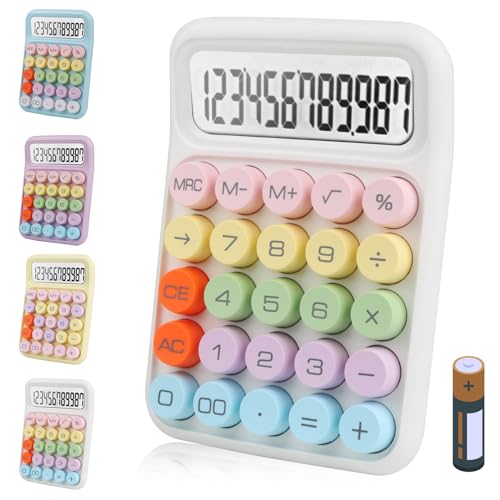 Bimormat Cute Electronic Calculator,12 Digit Large LCD Display and Big Round Buttons Candy-Colored Desktop Calculator for Office,School,Home,Business(DE-COR-White) von Bimormat