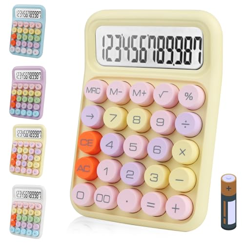 Bimormat Cute Electronic Calculator,12 Digit Large LCD Display and Big Round Buttons Candy-Colored Desktop Calculator for Office,School,Home,Business(DE-COR-Yellow) von Bimormat