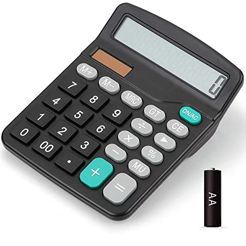 Bimormat Taschenrechner,Dual Power(Solar und Batterie) Standard Taschenrechner,12-stelliger Tischrechner(schwarz) von Bimormat