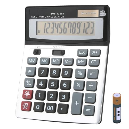 Bimormat Tischrechner, große Tasten, Solar- und Batteriebetrieb, 12-stellig, großes LCD-Display für Büro, Schule, Zuhause (UK-Batterie im Lieferumfang enthalten) von Bimormat