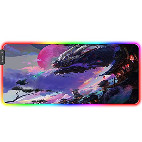 Bimormat XXL Gaming RGB-Mauspad, LED-Anime-Mauspad, 31.5" x 11.8" x 0.1", 10 Lichtmodi, Schreibtischmatte für Gaming, Arbeiten und Studium (80x30 RGBdragon) von Bimormat