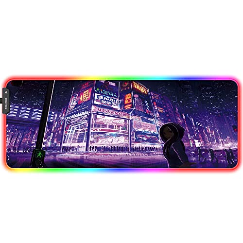 Bimormat XXLGaming RGB-Mauspad, LED-Anime-Mauspad, 800x300x3 mm, 10 Lichtmodi, erweitertes Mauspad, Schreibtischunterlage für Gaming, Arbeiten und Studium (80x30 RGBzigirl) von Bimormat