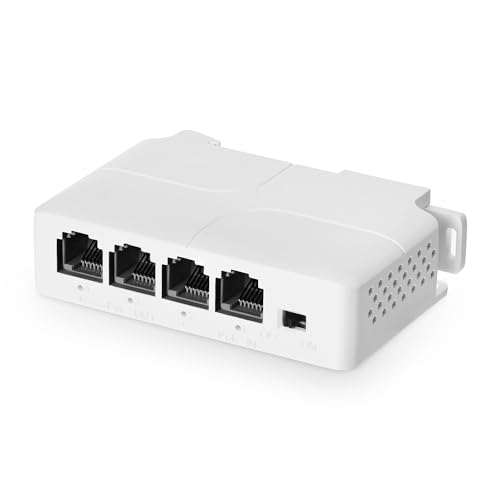 4 Port PoE Extender, 1 PoE in 3 PoE Out, IEEE802.3af/at PoE Powered Passthrough Switch, 100Mbps Ethernet, DIN-Schiene & Wandhalterung von Binardat