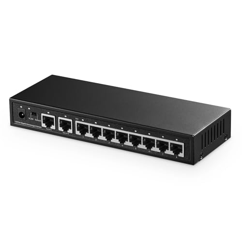 Binardat 10 Port Gigabit Ethernet Switch, 8 Ports 100/1000Mbps, 2 Gigabit Uplink, Unterstützung Vlan, Metallgehäuse Unmanaged Plug and Play von Binardat