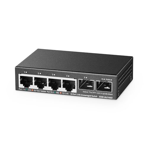 Binardat 4 Port 2,5G Switch mit 2x10G SFP, 4x2,5 Gigabit Ethernet Ports, Ultra-Mini-Größe, unterstützt Vlan, Metall Unmanaged Multi-Gigabit Desktop/Wallmount Netzwerk-Switch, MINI 4X2.5G von Binardat