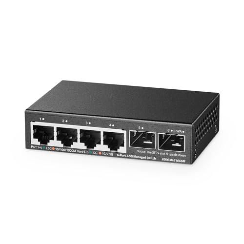 Binardat 4 Port 2.5G Web Managed Switch mit 2x10G SFP, Ultra-Mini Größe, unterstützt Trunk/LACP/VLAN/QOS, Metall Multi-Gigabit Desktop/Wallmount Netzwerk Switch von Binardat