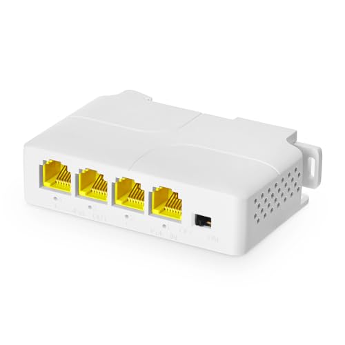 4 Port Gigabit PoE Extender, 1 PoE in 3 PoE Out, IEEE802.3af/at PoE Powered Passthrough Switch, 10/100/1000Mbps Ethernet, DIN-Schiene & Wandhalterung von Binardat