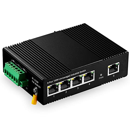 Binardat 5 Port Din Rail Industrial Ethernet Switch, 4 Ports und 1 Uplink 10/100Mbps, lüfterlose Wandmontage, mit einem Netzteil von Binardat