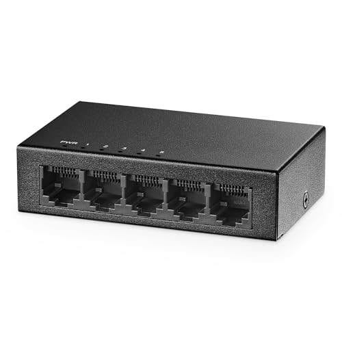 Binardat 5 Port Gigabit Ethernet Switch, 5 Ports 100/1000Mbps, Mini Größe Metallgehäuse Unmanaged Desktop | Wandmontage Plug and Play von Binardat