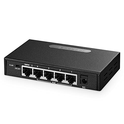 Binardat 5 Port Gigabit POE Switch, 4 POE+ Ports 1000Mbps, 1 Gigabit Uplink, IEEE802.3af/at, 65W Power Supply, Mini Metal Case Unmanaged Plug and Play von Binardat