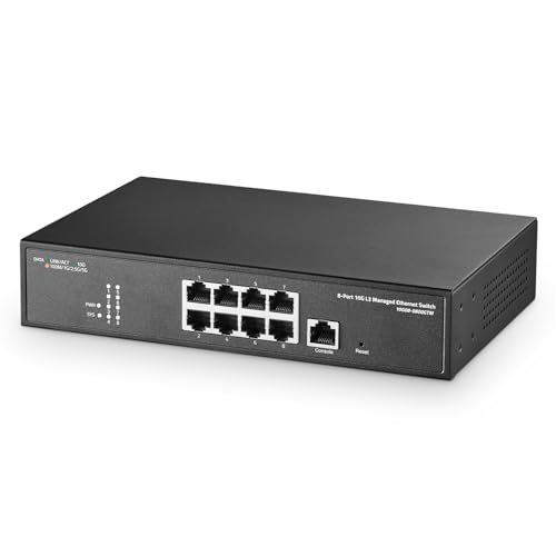 Binardat 8 Port 10 Gigabit Managed Switch, unterstützt 1G/2.5G/5G/10G Ethernet, 160Gbps Bandbreite, L3 Web/CLI Managed, Metall RackMount Netzwerk Switch von Binardat