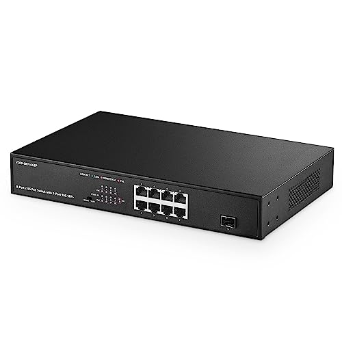 Binardat 8 Port 2.5G PoE Switch mit 10G SFP+ Port, 8 x 2.5 Gigabit RJ-45 Base-T Ports, IEEE802.3af/at, 150W Stromversorgung, Unmanaged Multi-Gigabit Desktop Ethernet Switch von Binardat