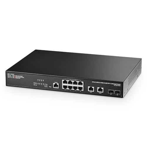 Binardat 8 Port 2.5G Web Managed Switch, 2x10G RJ-45 Ethernet Ports, 2x10G SFP+ Port, 1 Konsole Port, Metall Multi-Gigabit Desktop/Rackmount Netzwerk-Switch von Binardat