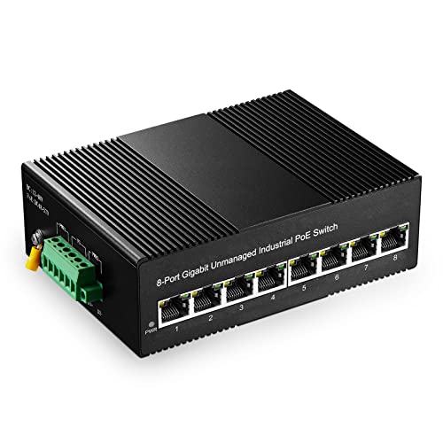 Binardat 8 Port Gigabit PoE Din Rail Industrial Ethernet Switch, 8 PoE IEEE802.3af/at, 16 Gbit/s Schaltkapazität, mit einem 96W PoENetzteil von Binardat