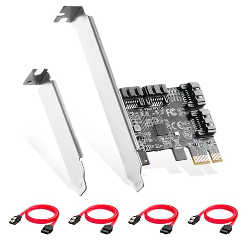 Binardat PCIE X1 zu SATA Karte 4 Port, 6Gbps SATA 3.0 Controller, inkl. 4 SATA Kabel und Low Profile Halterung, für Windows 10/11 von Binardat