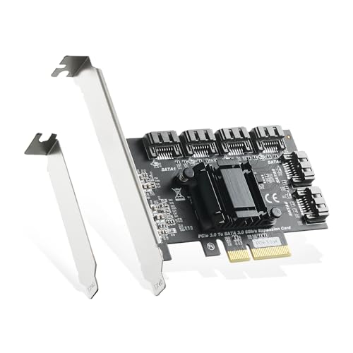 Binardat PCIE X4 zu SATA Karte 6 Port, 6Gbps SATA 3.0 Controller, inkl. 6 SATA Kabel und Low Profile Halterung, für Windows 10/11 von Binardat