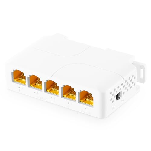 Gigabit PoE Passthrough Switch, 1 PoE in 4 PoE Out Extender, IEEE802.3af/at/bt PoE Powered 90W, 10/100/1000Mbps Ethernet, DIN-Schiene & Wandmontage, Plug and Play von Binardat