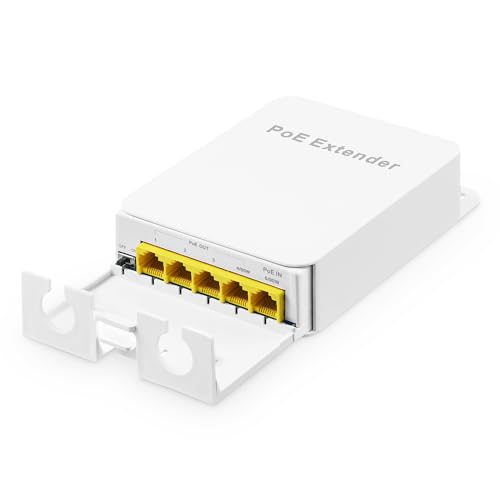 Outdoor Gigabit PoE Passthrough Switch, 1 PoE in 4 PoE Out Extender, IEEE802.3af/at/bt PoE Powered 90W, 10/100/1000Mbps Ethernet, Wandmontage Wasserdicht Plug and Play von Binardat