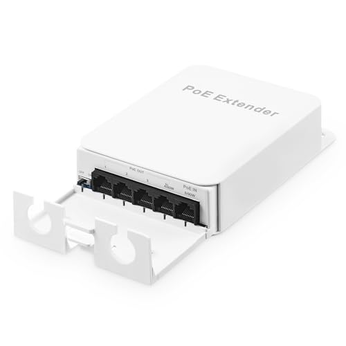 Outdoor PoE Passthrough Switch, 1 PoE in 4 PoE Out Extender, IEEE802.3af/at/bt PoE Powered 90W, 100Mbps Ethernet, Wandmontage Wasserdicht Plug and Play von Binardat