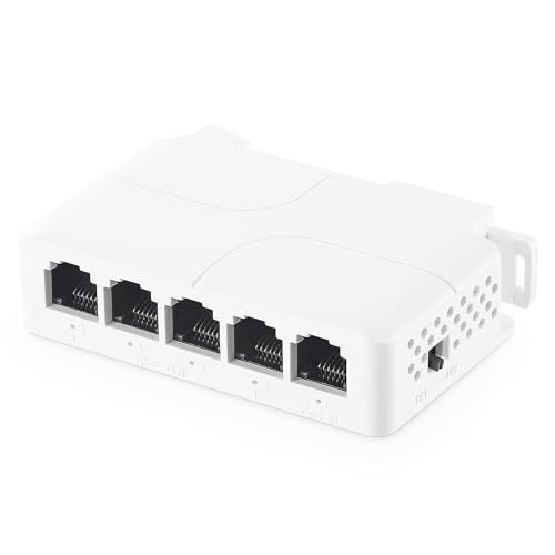 PoE Passthrough Switch, 1 PoE in 4 PoE Out Extender, IEEE802.3af/at/bt PoE Powered 90W, 100Mbps Ethernet, DIN-Schiene & Wandmontage, Plug and Play von Binardat