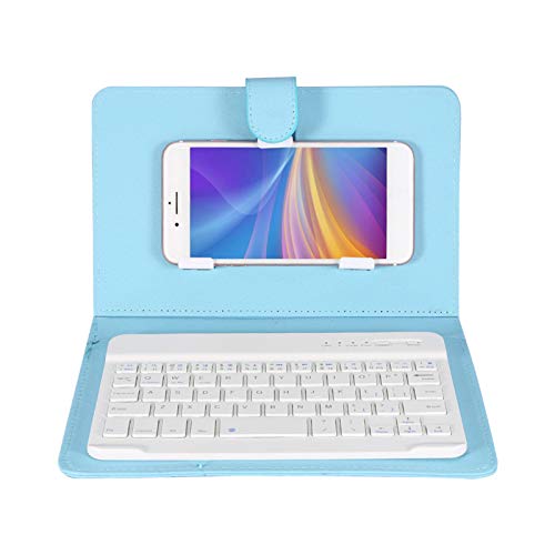 Bindpo Bluetooth Tastatur & Hülle, Universal Wireless Bluetooth Tastatur + Schutzhülle + Ständer für 4,5-6,8 Zoll Handy und Tablet(Blau) von Bindpo