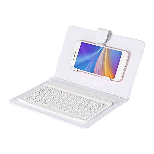 Bindpo Bluetooth Tastatur & Hülle, Universal Wireless Bluetooth Tastatur + Schutzhülle + Ständer für 4,5-6,8 Zoll Handy und Tablet(Weiß) von Bindpo