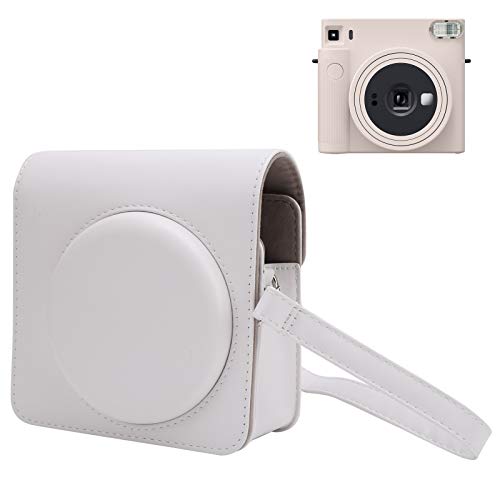 Bindpo Instant-Kameratasche, PU-Leder-Schulterkameratasche Abnehmbare Kameraabdeckung mit Schultergurt für Instax Square SQ1(Weiß) von Bindpo