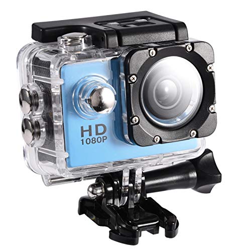 Mini DV Sportkamera, Action Kamera 4K wasserdichte 30 m Outdoor Sportvideo DV Kamera 1080P Full HD LCD Mini Camcorder Montagezubehör Kits(Blau) von Bindpo