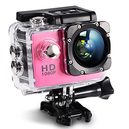 Mini DV Sportkamera, Action Kamera 4K wasserdichte 30 m Outdoor Sportvideo DV Kamera 1080P Full HD LCD Mini Camcorder Montagezubehör Kits(Rosa) von Bindpo