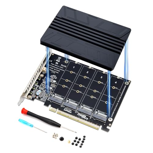 NVME Pcie Adapter mit Kühlkörper Binghe Quad NVME RAID PCI-E X16 Split-Karte PCIe M.2 Adapter SSD/M.2 PCI-E mit Unterstützung des NVME M.2 Protokolls(Mainboard benötigt PCIe-Bifurcation) von Binghe