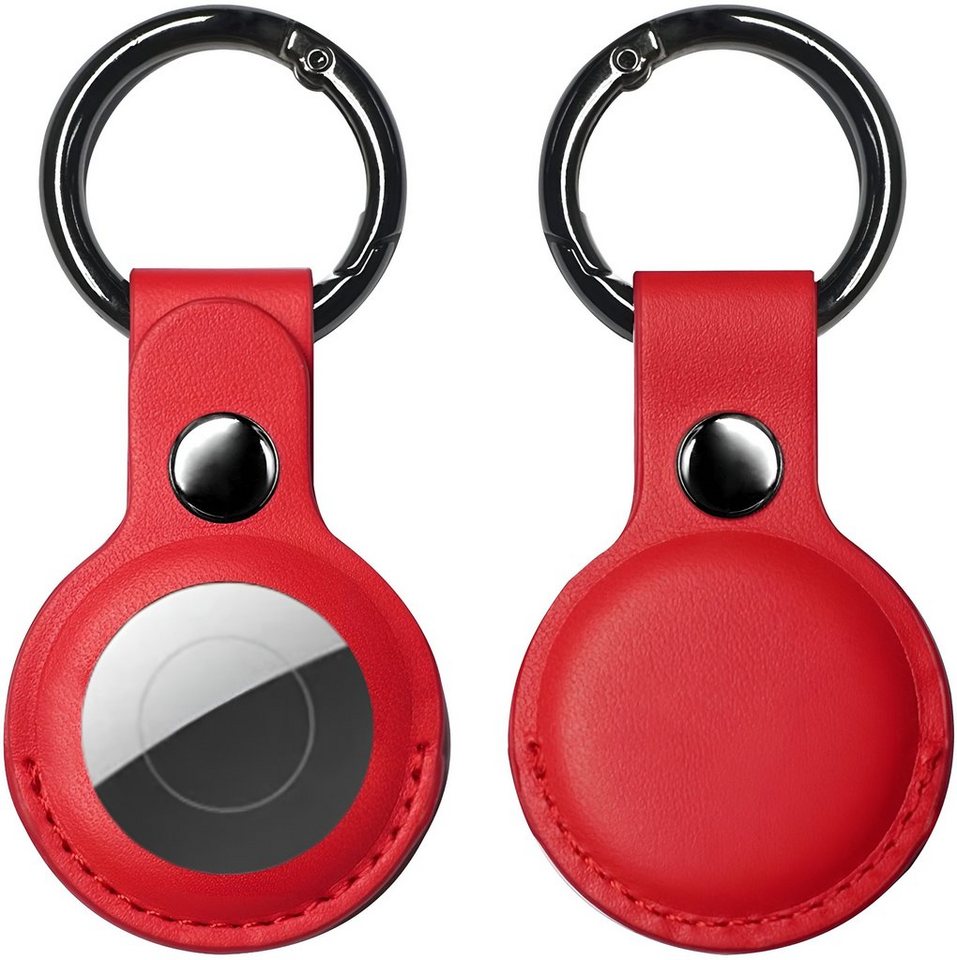 Bingo AirTag Anhänger Leder Rot – Schlüsselanhänger mit Karabiner GPS-Tracker (Rote Lederhülle, Edelstahl-Karabiner, 2-teiliges Se) von Bingo