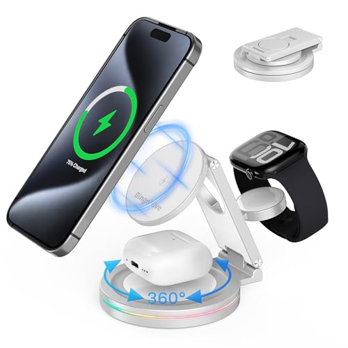 BingoHive 3 in 1 drahtlose Ladestation für iPhone & Apple Watch & AirPods, 360 rotierende 15W Schnellladestation kompatibel mit iPhone 12-16 Serie Zinklegierung Faltbarer Ladestation mit Magnet BingoHive 3 in 1 drahtlose Ladestation für iPhone & Apple Watch & AirPods, 360 rotierende 15W Schnellladestation kompatibel mit iPhone 12-16 Serie Zinklegierung Faltbarer Ladestation mit Magnet von BingoHive