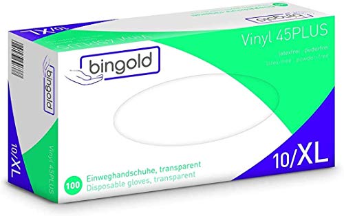 Einweghandschuhe Einmalhandschuhe Bingold Vinyl 45Plus - puderfrei - 100 Stück (XL) von Bingold