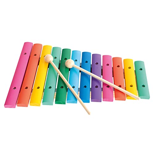 Bino 12-Ton-Xylophon, Spielzeug für Kinder ab 3 Jahre, Kinderspielzeug (Musikinstrument für Kinder, Xylophon aus Holz, 12 Töne, mit Klangplatten in Regenbogenfarben und 2 Klöppeln), Mehrfarbig von Bino world of toys