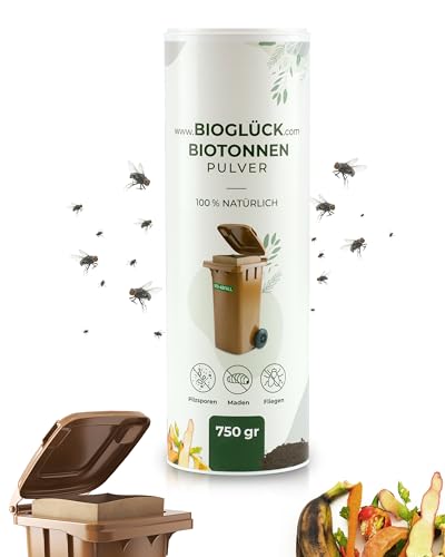 BIOGLÜCK® Biotonnenpulver 750gr - Schützt vor Maden & Geruch - Natürliche Tonerde bindet Feuchtigkeit im Biomüll von BioGlück