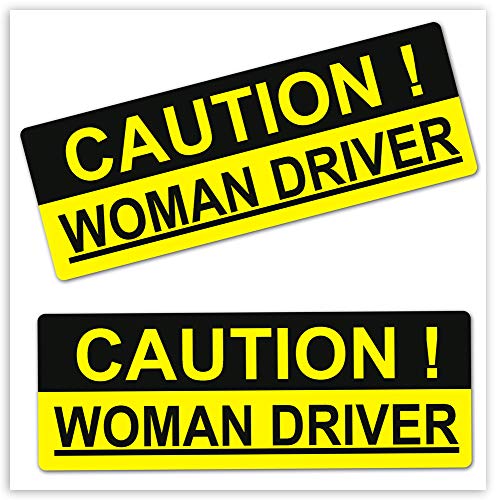Biomar Labs® 2 x Vinyl Lustig Aufkleber Achtung Frau Weiblich Treiber Woman Driver Safety Caution Funny Sticker Vorsicht Treiber Car Window Stickers Fenster Autoaufkleber Auto Tuning B 255 von Biomar Labs