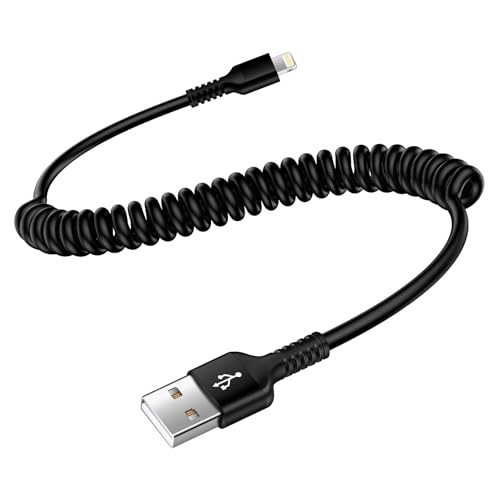 Spiralkabel USB A auf Lightning Kabel，[MFi Zertifiziert] Apple Carplay Kabel，Kurz iPhone Auto Ladekabel mit Datensynchronisation für iPhone 14/14 Pro/14 Pro Max/13/13 Pro/12/11/XR/XS/X/8/7 von Bioonis