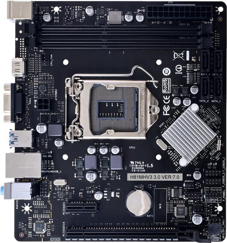 Biostar H81MHV3 3.0 - Motherboard - micro ATX - LGA1150-Sockel - H81 Chipsatz - USB 3,2 Gen 1 - Gigabit LAN - Onboard-Grafik (CPU erforderlich) - HD Audio (6-Kanal) (H81MHV3 V3.0) von Biostar